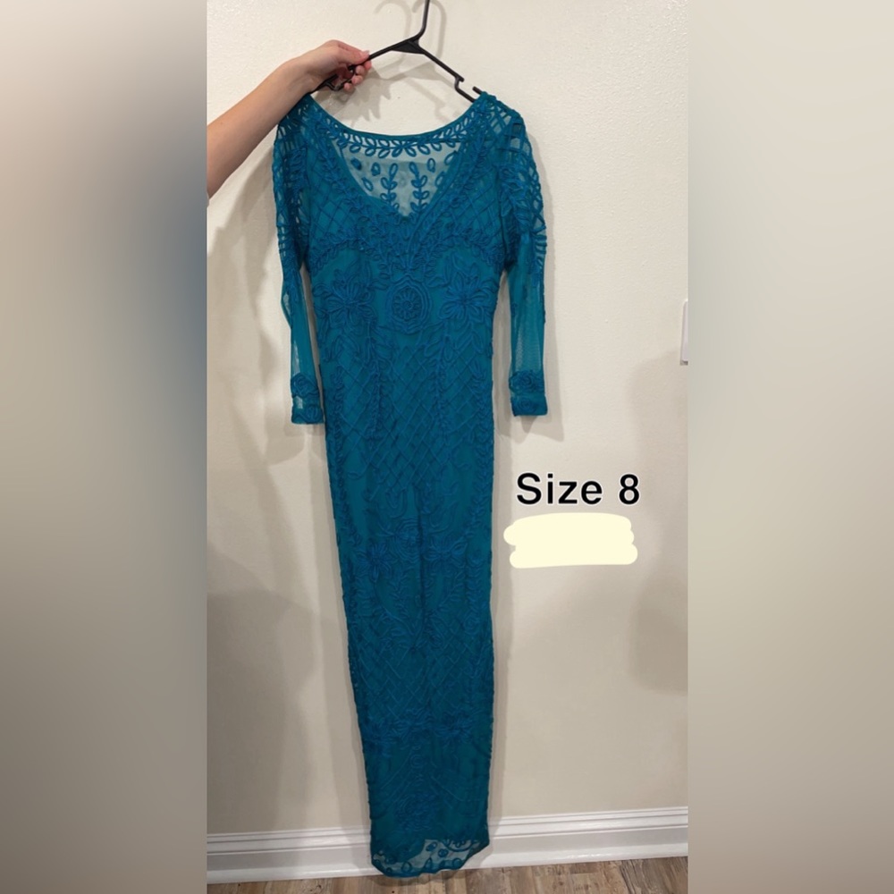 JS Collection Ribbon Soutache Illusion Teal Gown, Size 8